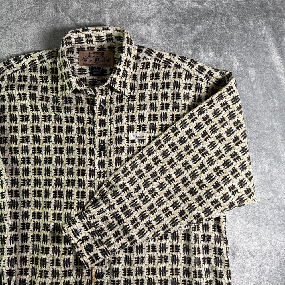 VTG Loco Street Jeans Patterned Button Up Long Sleeve Shirt Geometric Mens L
